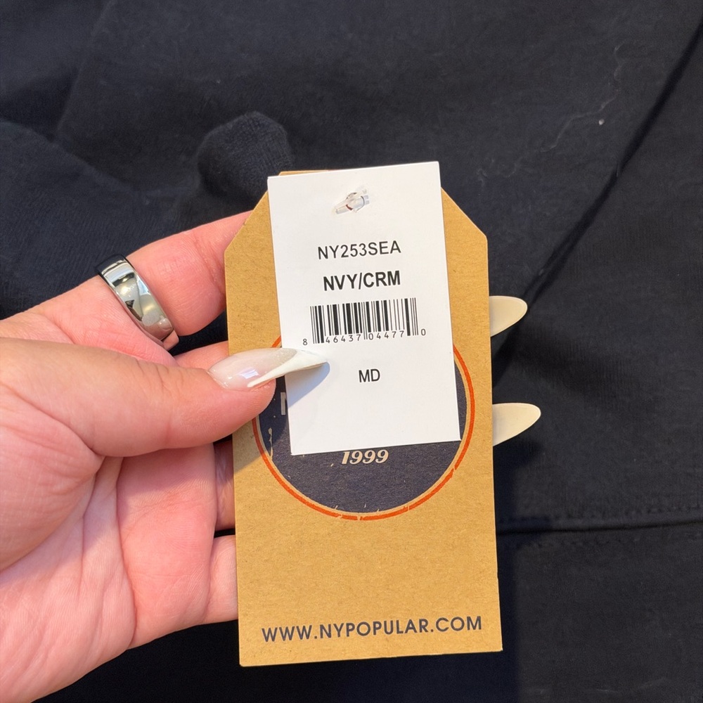Navy Seattle Sweatshirt with Cream Stripes - Picture 2 of 3